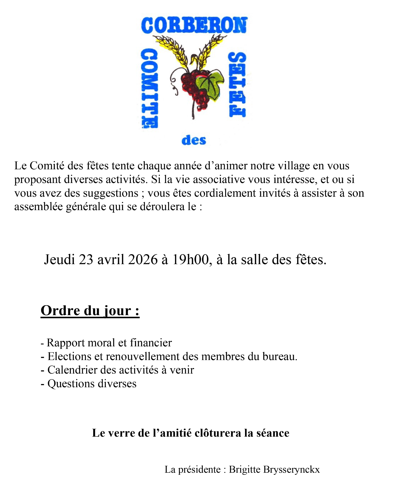 Assemblée Générale du Comité des Fêtes